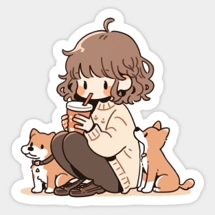 Cute dog mom with her dogs Sticker